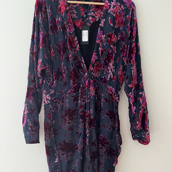 Rag & Bone Deep V-Neck Floral Mini Dress - Purple and Red - Picture 7 of 10